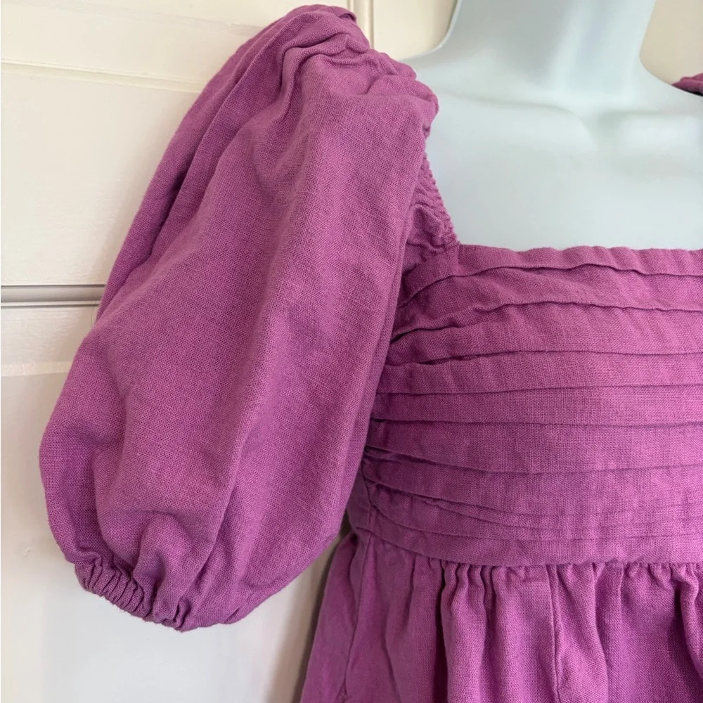Abercrombie & Fitch Purple Puff Sleeve Smocked Dress - Picture 2 of 5